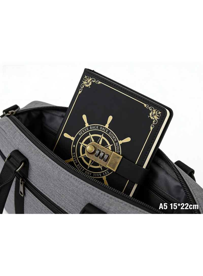 مفكرة جلدية عتيقة مقاس A5 مزودة بقفل برقم سري مكون من 3 أرقام، مفكرة فاخرة لهدايا رمضان والكتابة اليومية، أدوات مكتبية إبداعية (أسود) - Image 5